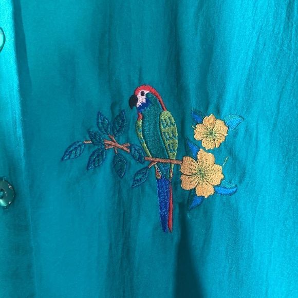 Vintage Womens Large Bon Worth Bermuda Set Green W/Parrots - Picture 2 of 16